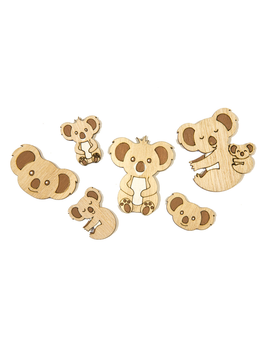 6 confettis en bois koala 3,5 cm décoration naturelle