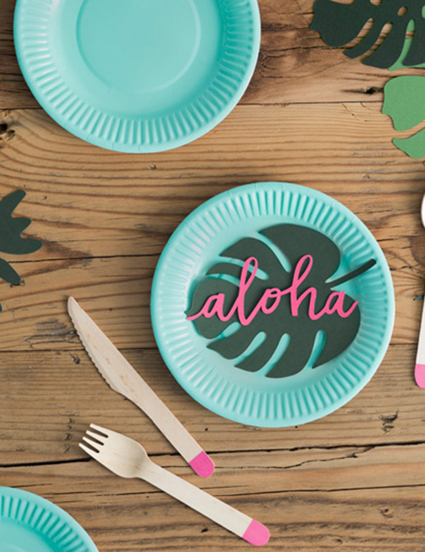 6 décorations de table feuille Hawaï monstera vertes