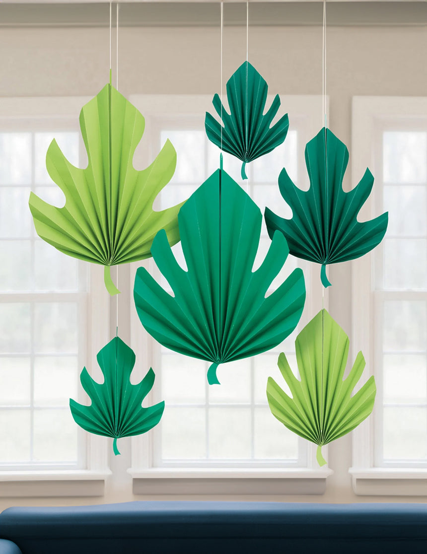 6 décorations en carton à suspendre feuilles de palmier tropicales
