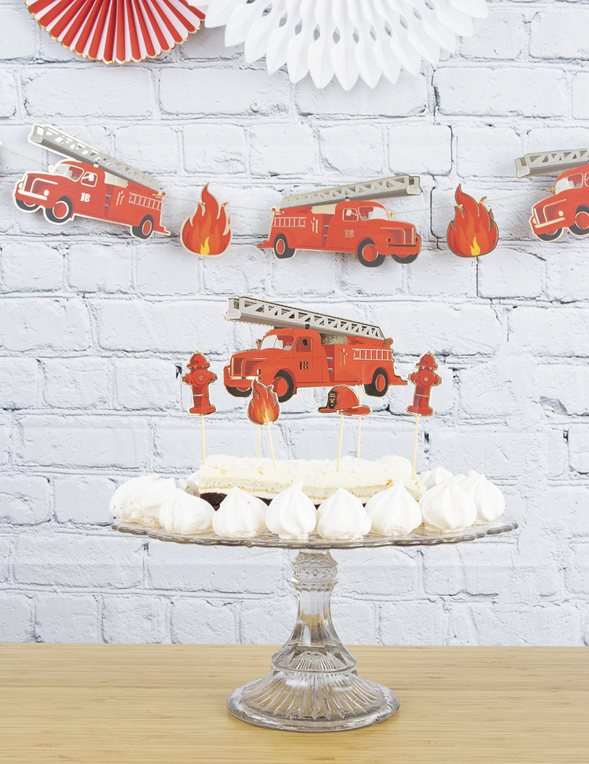 6 Décorations pour gâteau Pompier