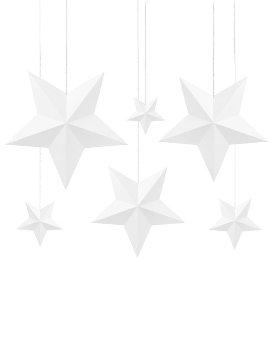 6 Etoiles à suspendre 3D blanches noël