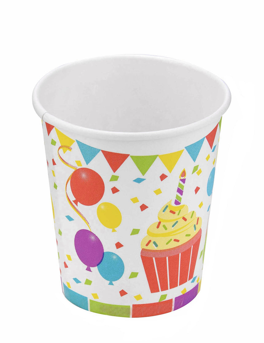 6 gobelets en carton 25cl ballons d'anniversaire et cupcakes