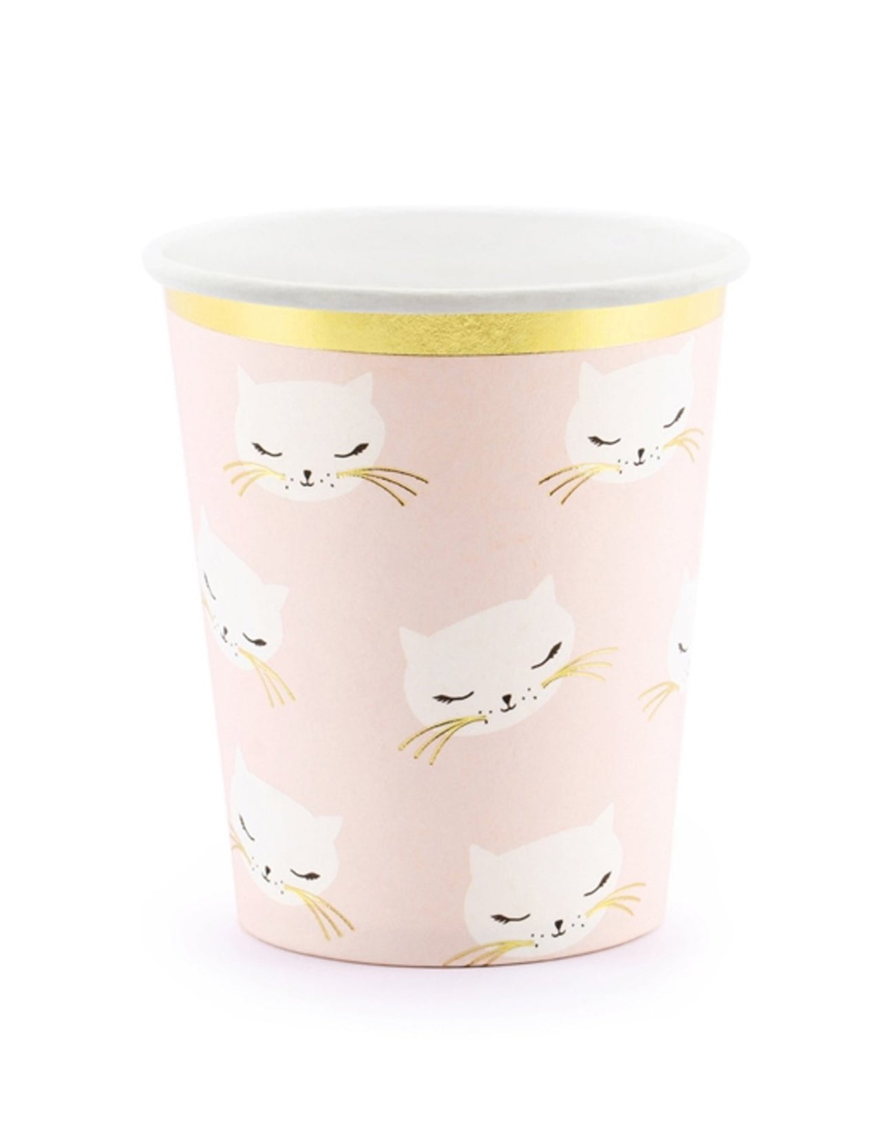6 Gobelets en carton chaton roses et blancs 200 ml