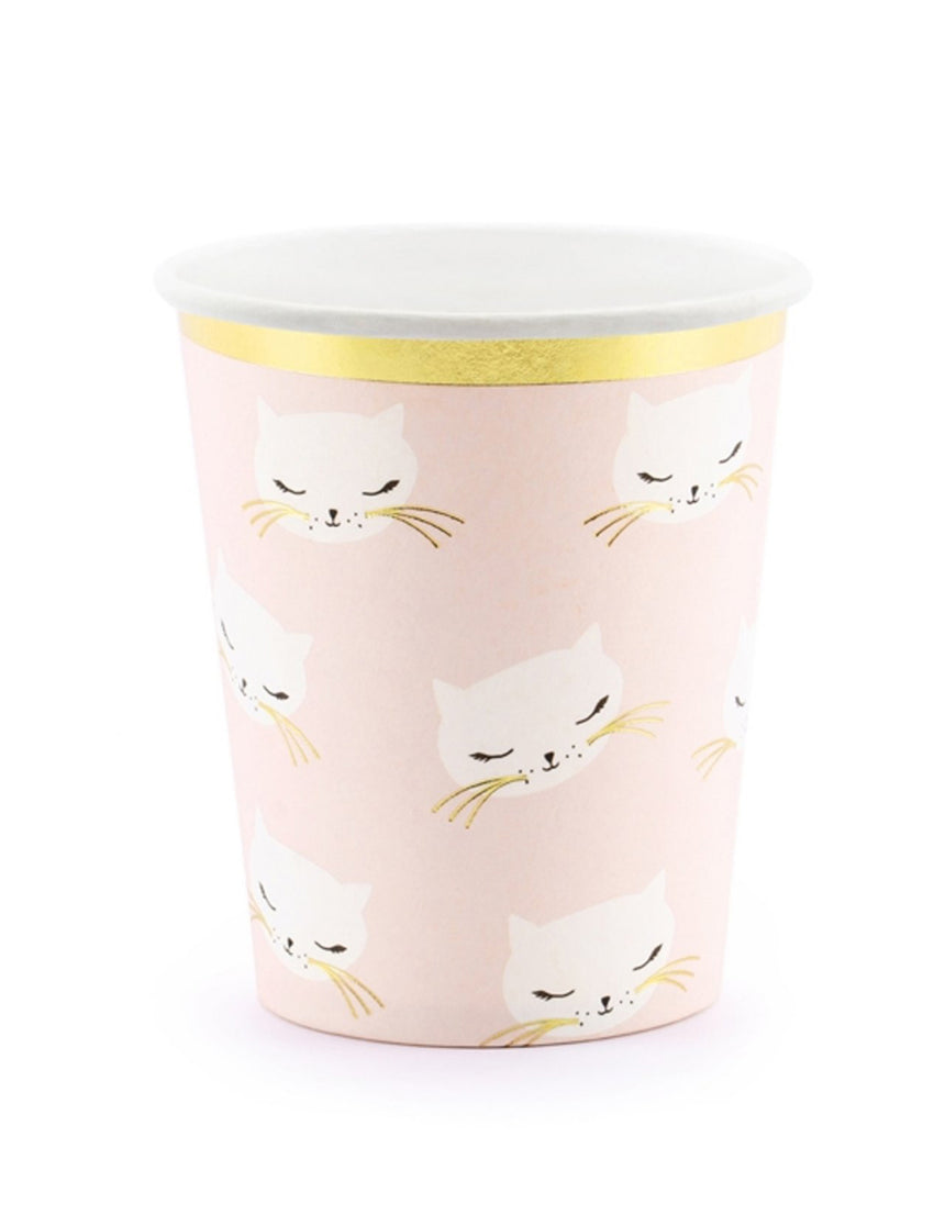 6 Gobelets en carton chaton roses et blancs 200 ml