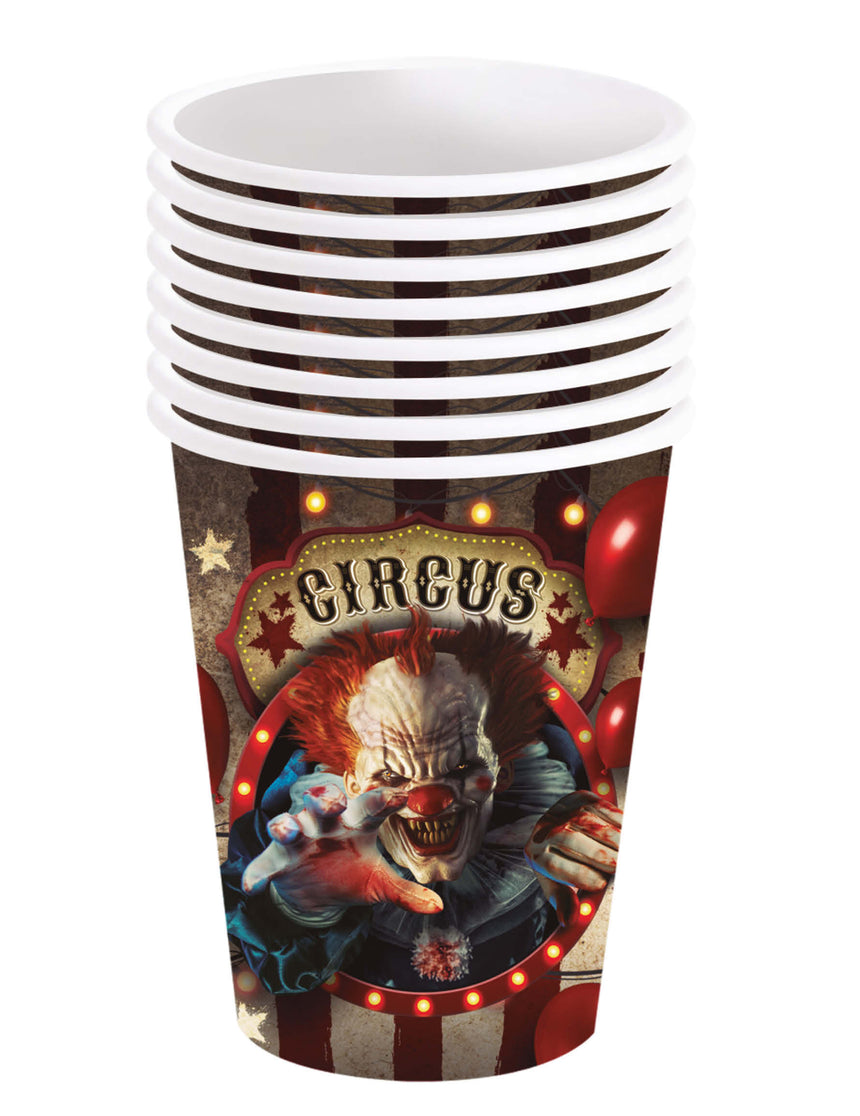 6 Gobelets en carton clown d'Halloween 240 ml