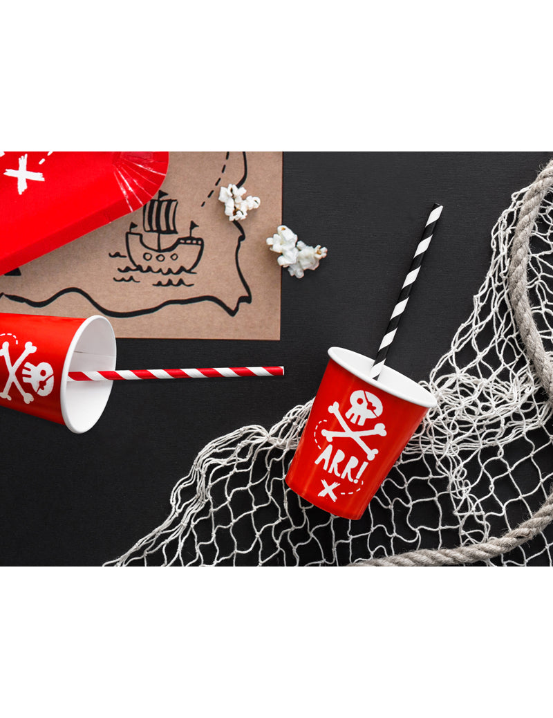 6 Gobelets en carton fête de pirate rouges 220 ml
