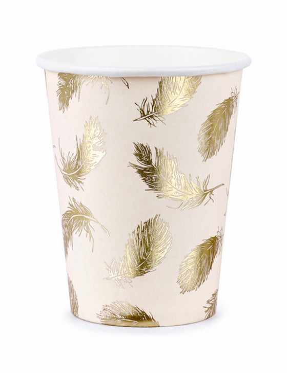 6 gobelets en carton lovely swan rose et plumes dorées 220 ml