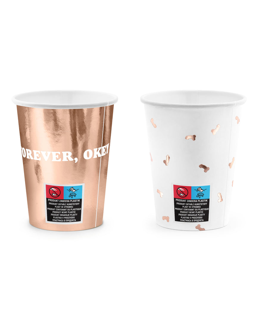 6 Gobelets en carton same penis forever roses gold 220 ml