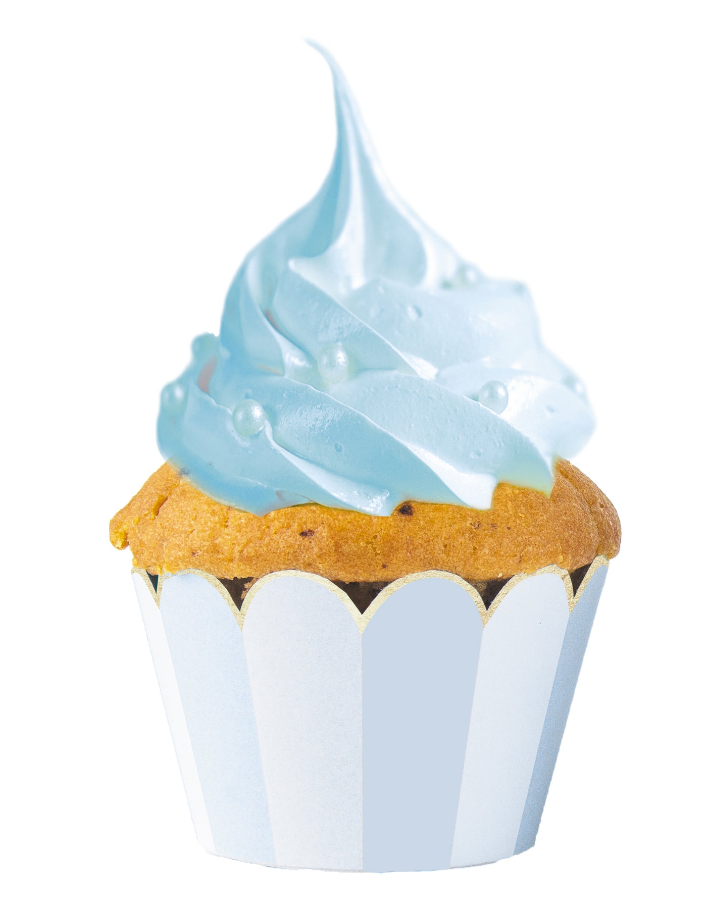 6 habillages moules cupcake bleus et blancs rayés festonnés