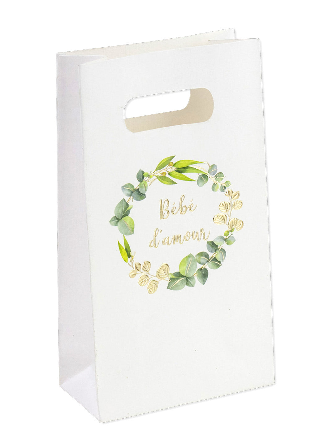 6 sachets goodies bébé d'amour eucalyptus dorure or 10 x 18 x 5 cm baby shower