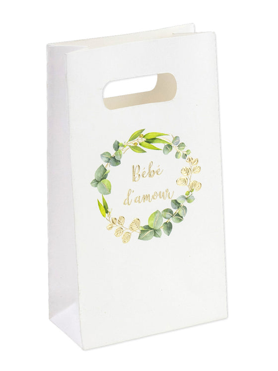 6 sachets goodies bébé d'amour eucalyptus dorure or 10 x 18 x 5 cm baby shower