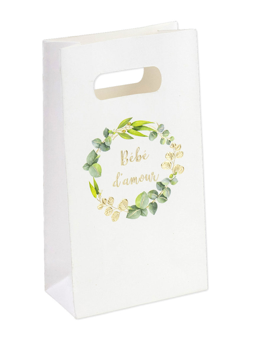 6 sachets goodies bébé d'amour eucalyptus dorure or 10 x 18 x 5 cm baby shower