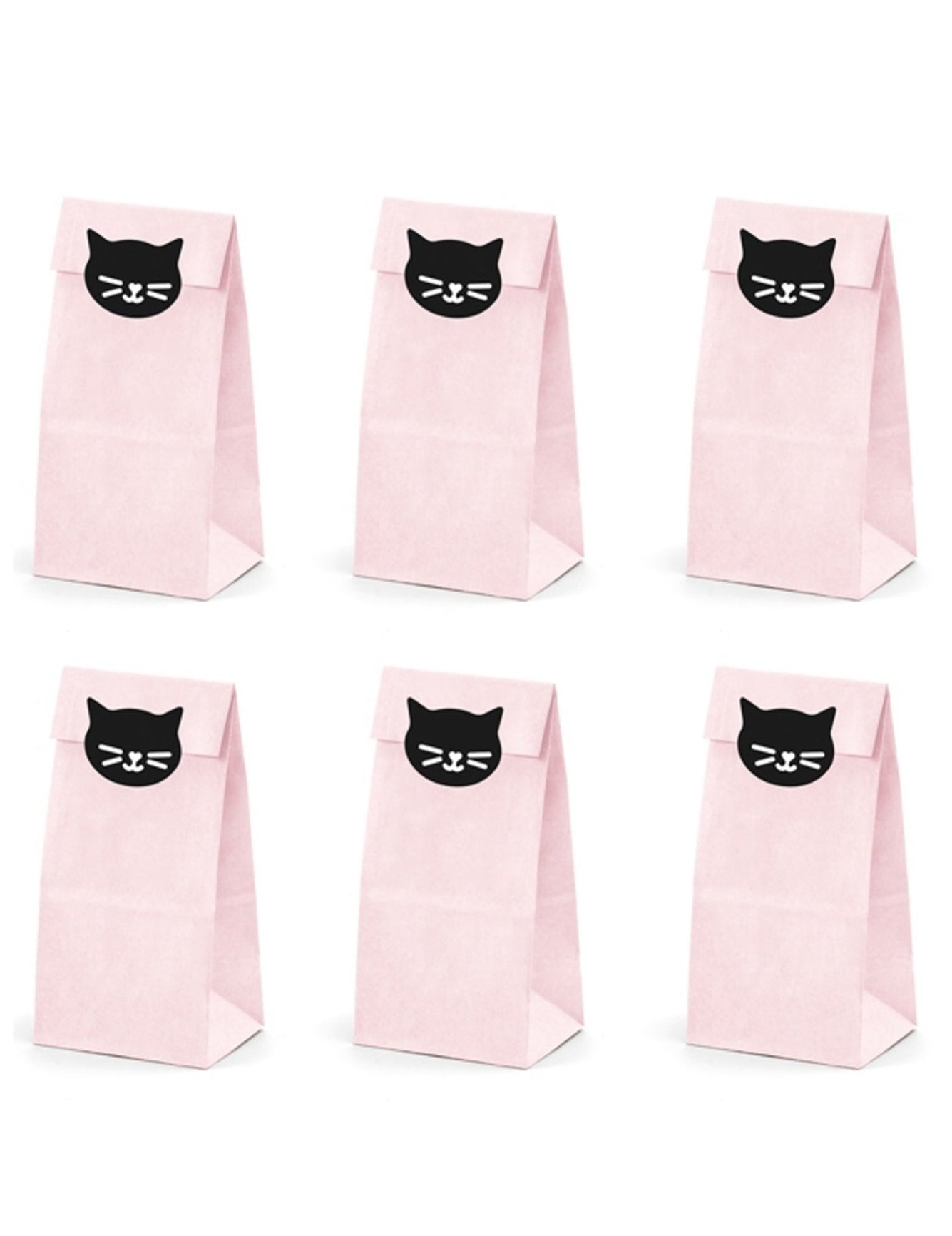6 Sacs cadeaux en papier chaton roses 8 x 18 x 6 cm