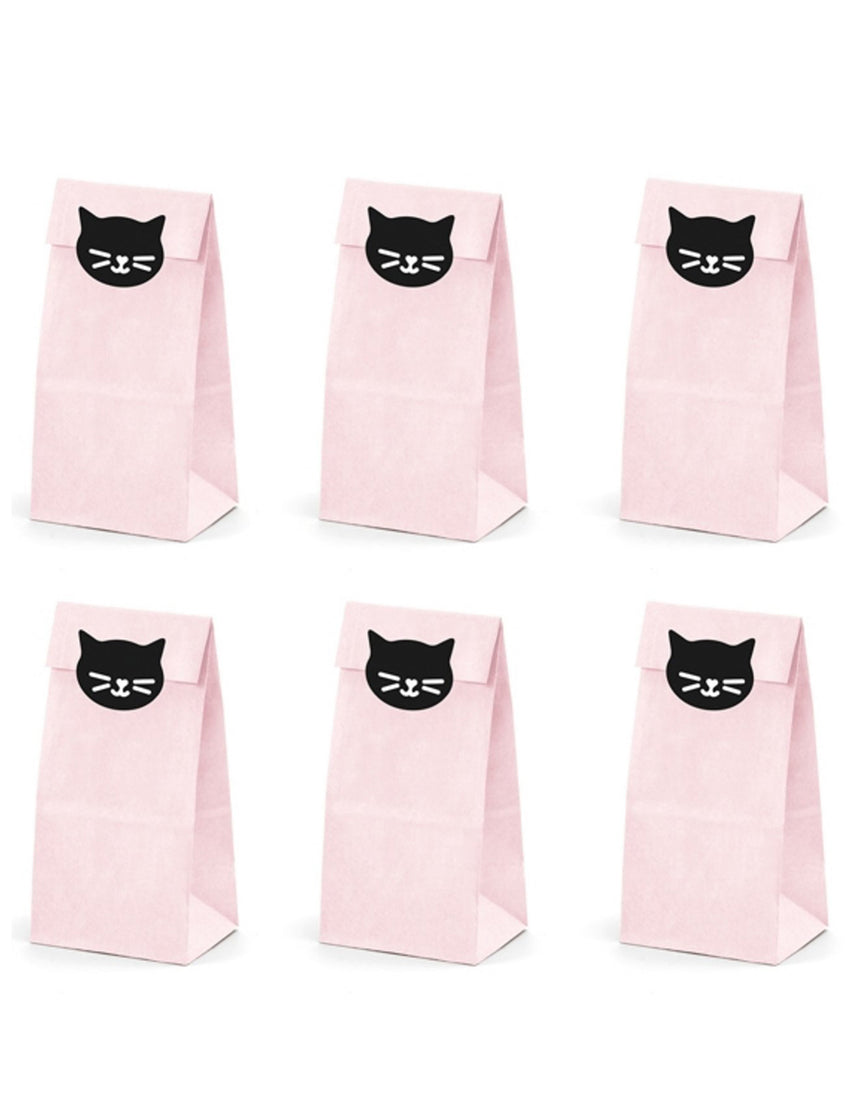 6 Sacs cadeaux en papier chaton roses 8 x 18 x 6 cm