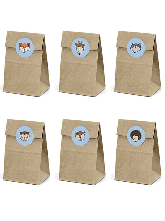 6 sacs en papier kraft et stickers animaux de la forêt