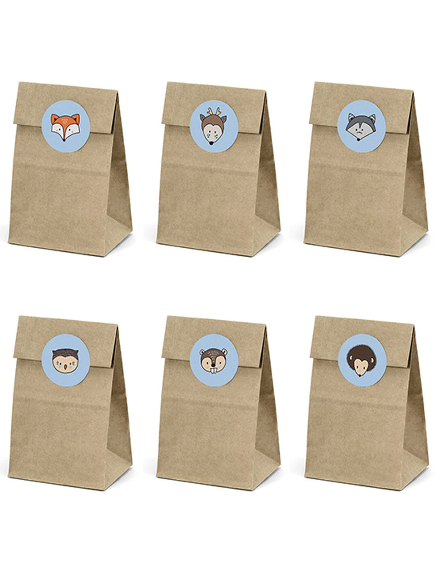 6 sacs en papier kraft et stickers animaux de la forêt