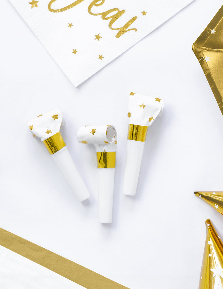 6 sans-gênes blancs et dorés avec étoiles pour le Nouvel An