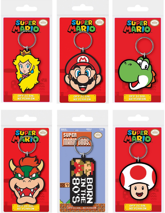 SUPER MARIO - Set de 12 Porte-clés en Caoutchou - 6 Assortiments