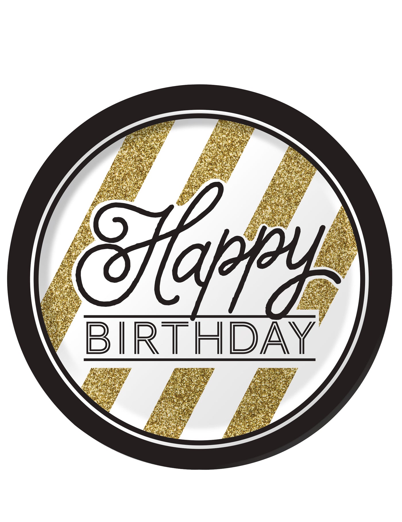 8 Assiettes en carton Happy Birthday Noir et Or 23 cm