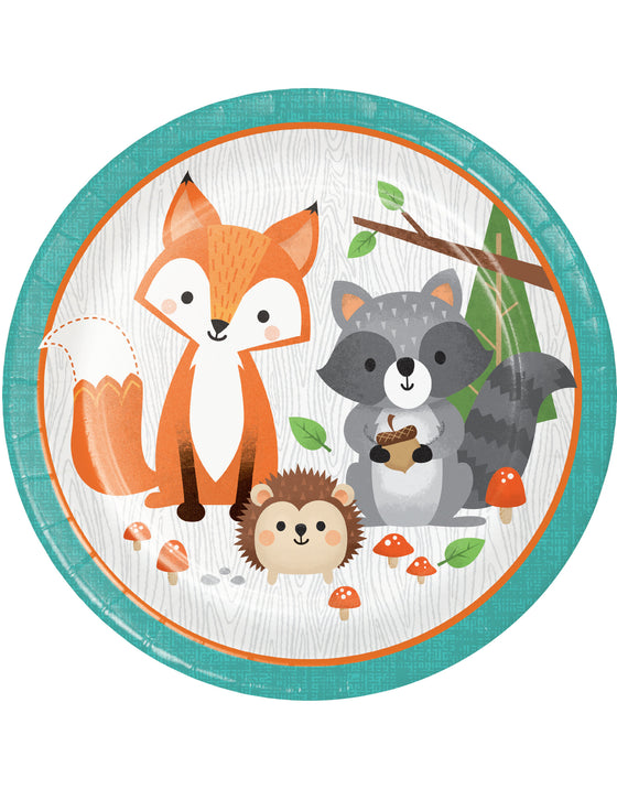 8 assiettes en carton animaux de la forêt 23 cm turquoise