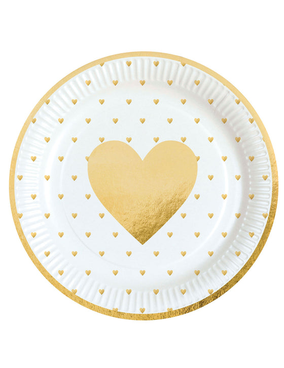 8 assiettes en carton c?ur d'or 23 cm pour Saint Valentin