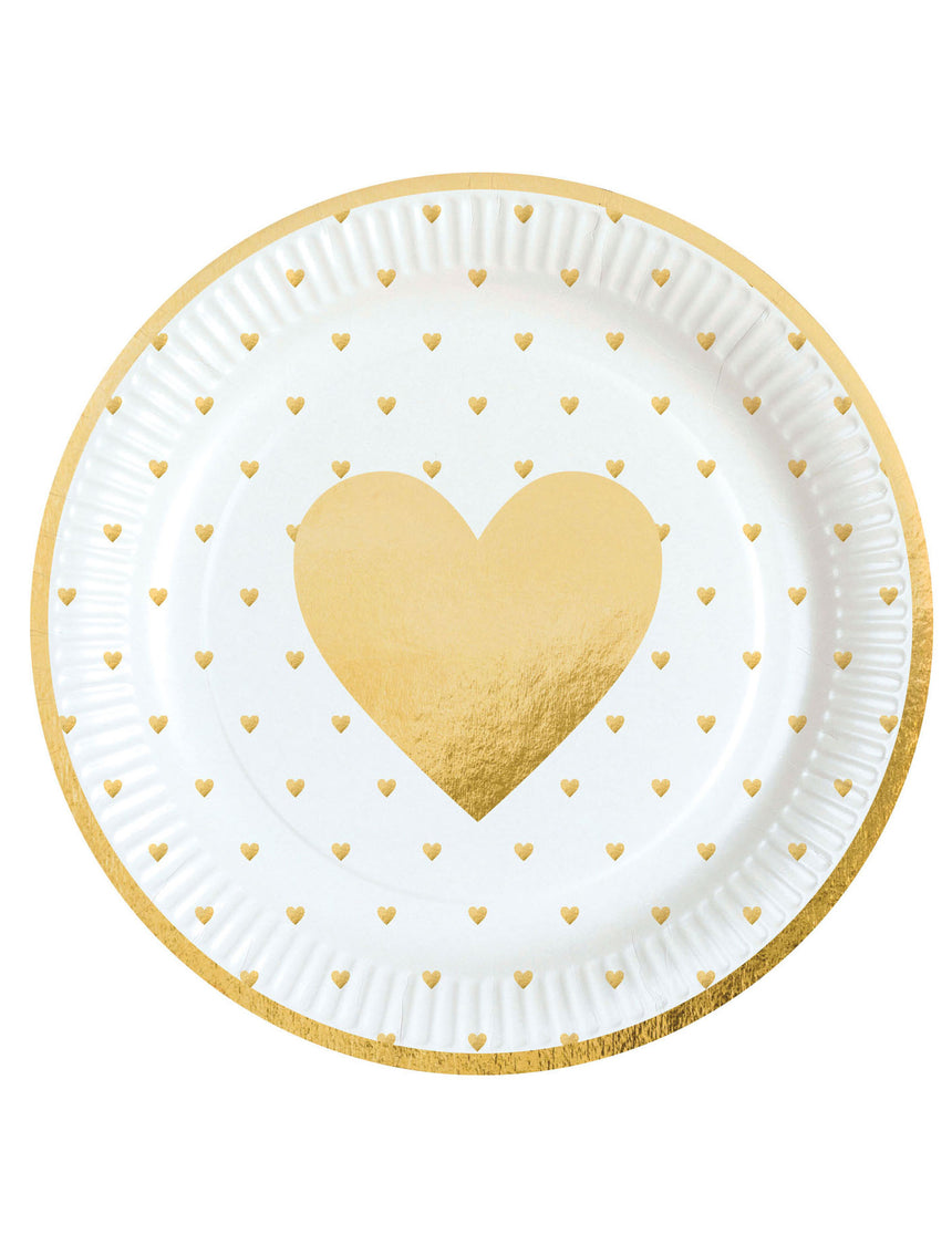 8 assiettes en carton c?ur d'or 23 cm pour Saint Valentin