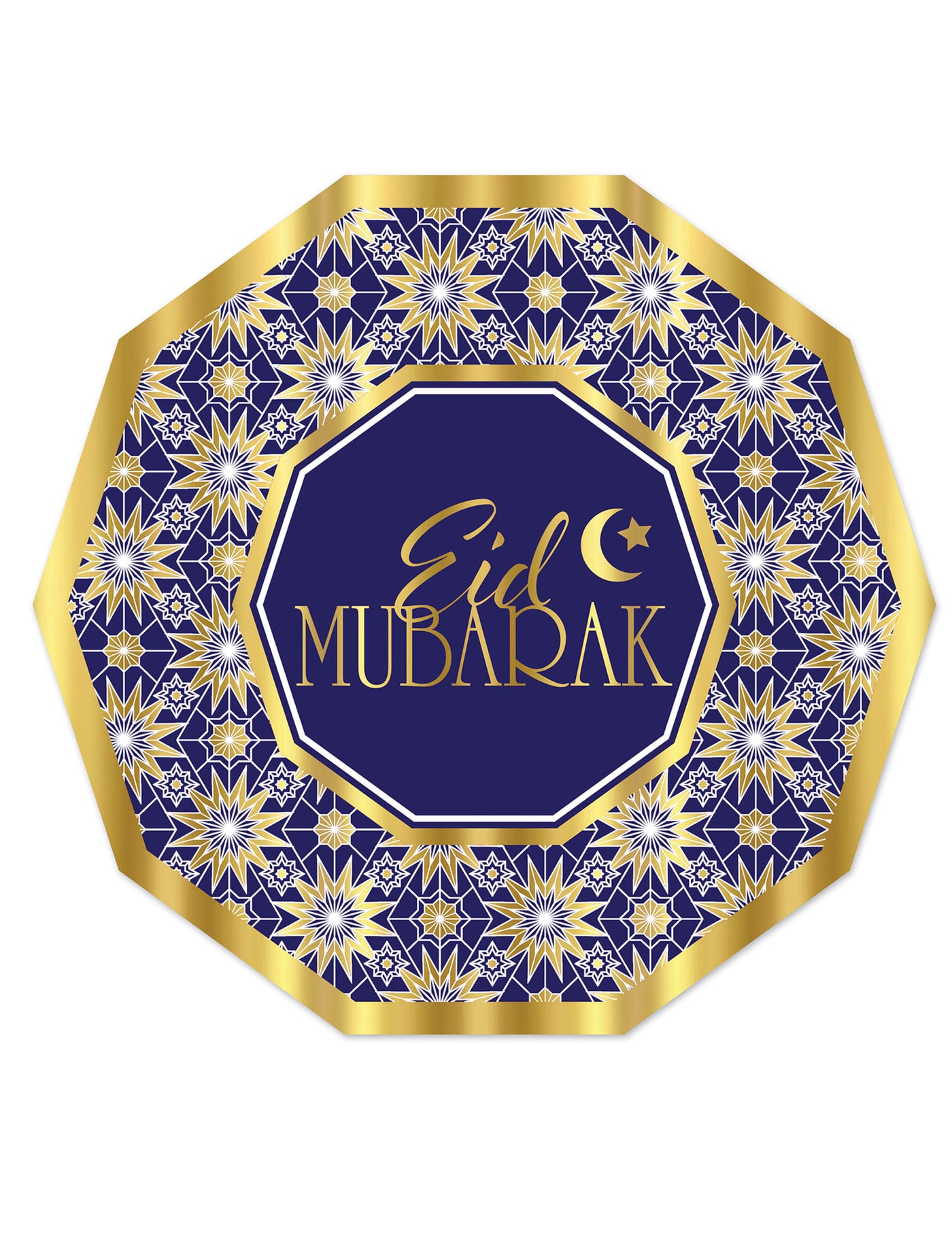 8 assiettes en carton Aïd Mubarak bleues et or 23 cm, vaisselle de fête