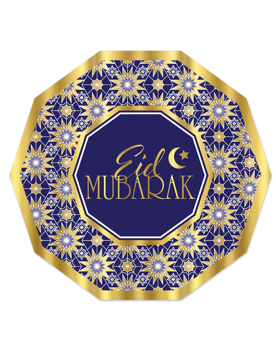 8 assiettes en carton Aïd Mubarak bleues et or 23 cm, vaisselle de fête