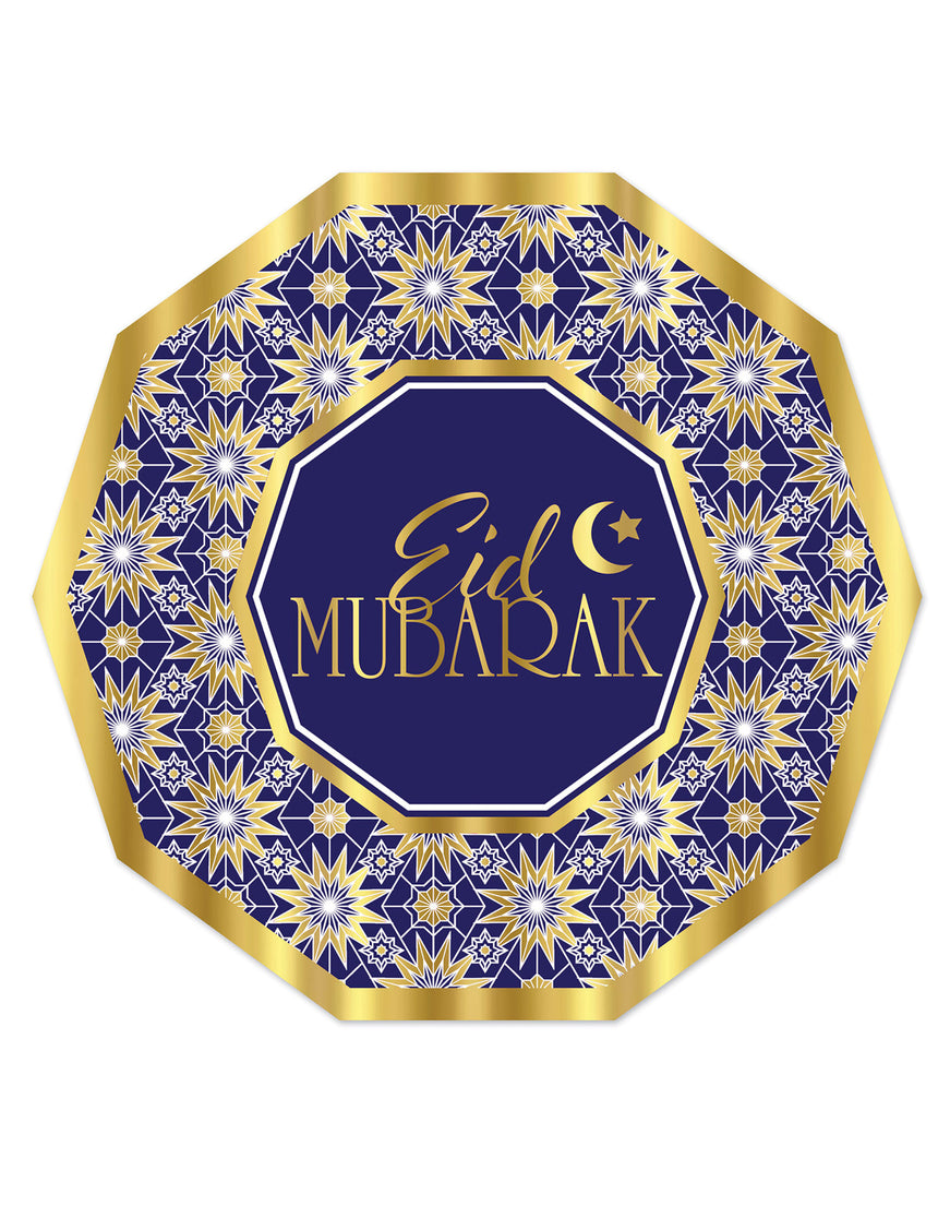 8 assiettes en carton Aïd Mubarak bleues et or 23 cm, vaisselle de fête