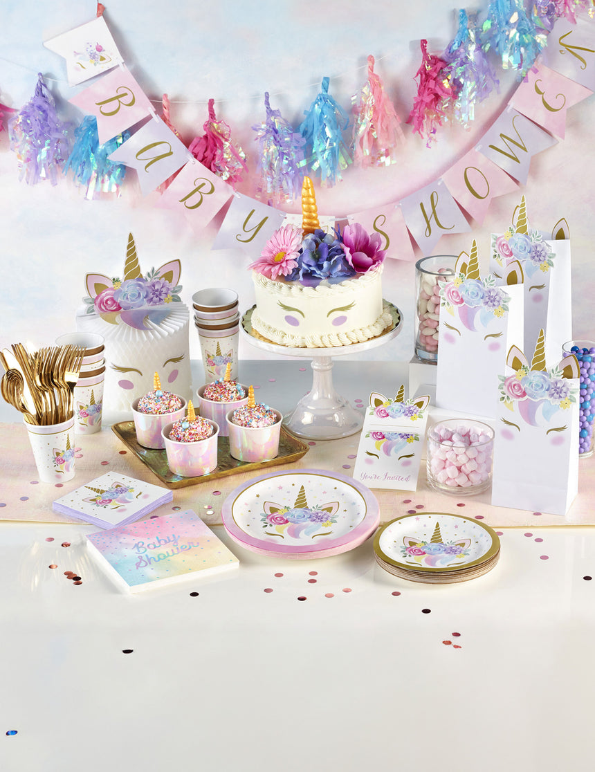 8 Assiettes en carton licorne féerique blanches 23 cm