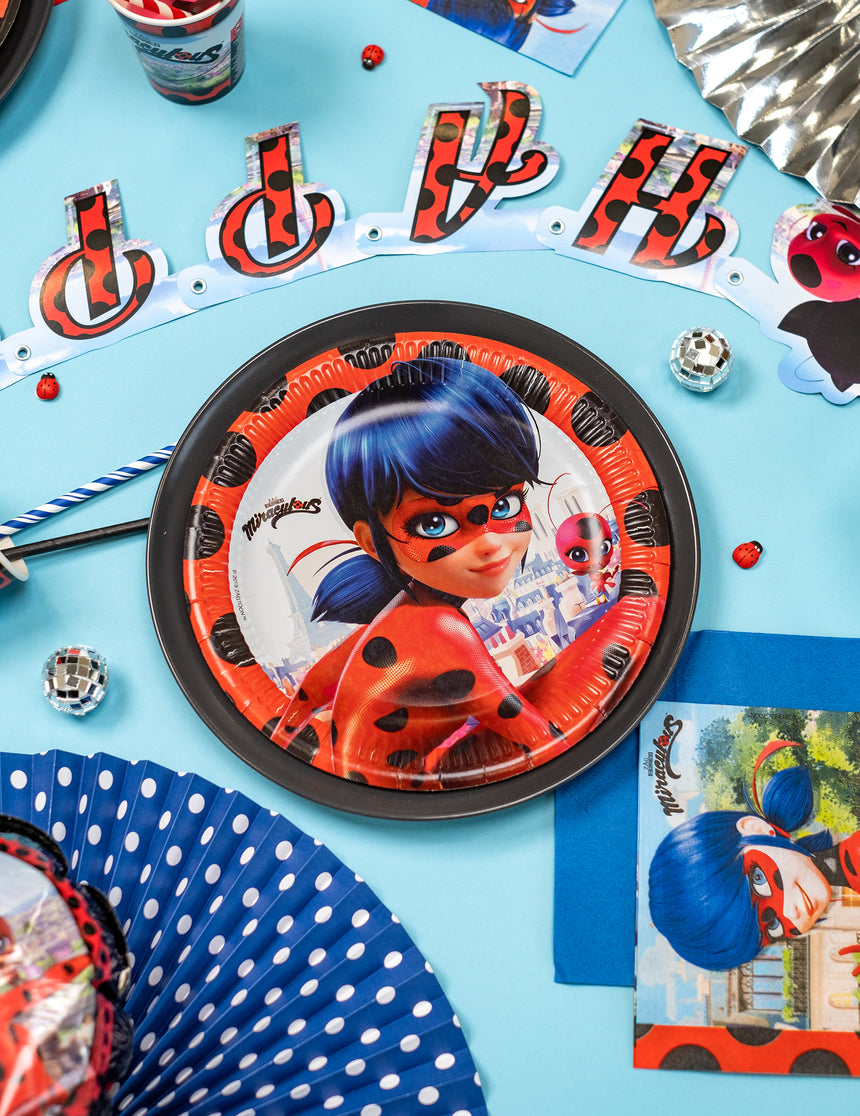 8 Assiettes en carton Miraculous Ladybug 23 cm