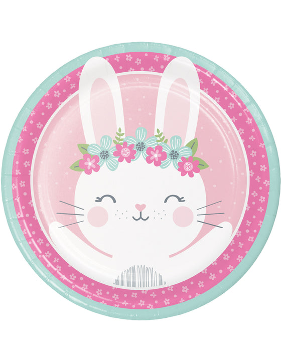 8 assiettes en carton petit lapin roses 22 cm pour anniversaire