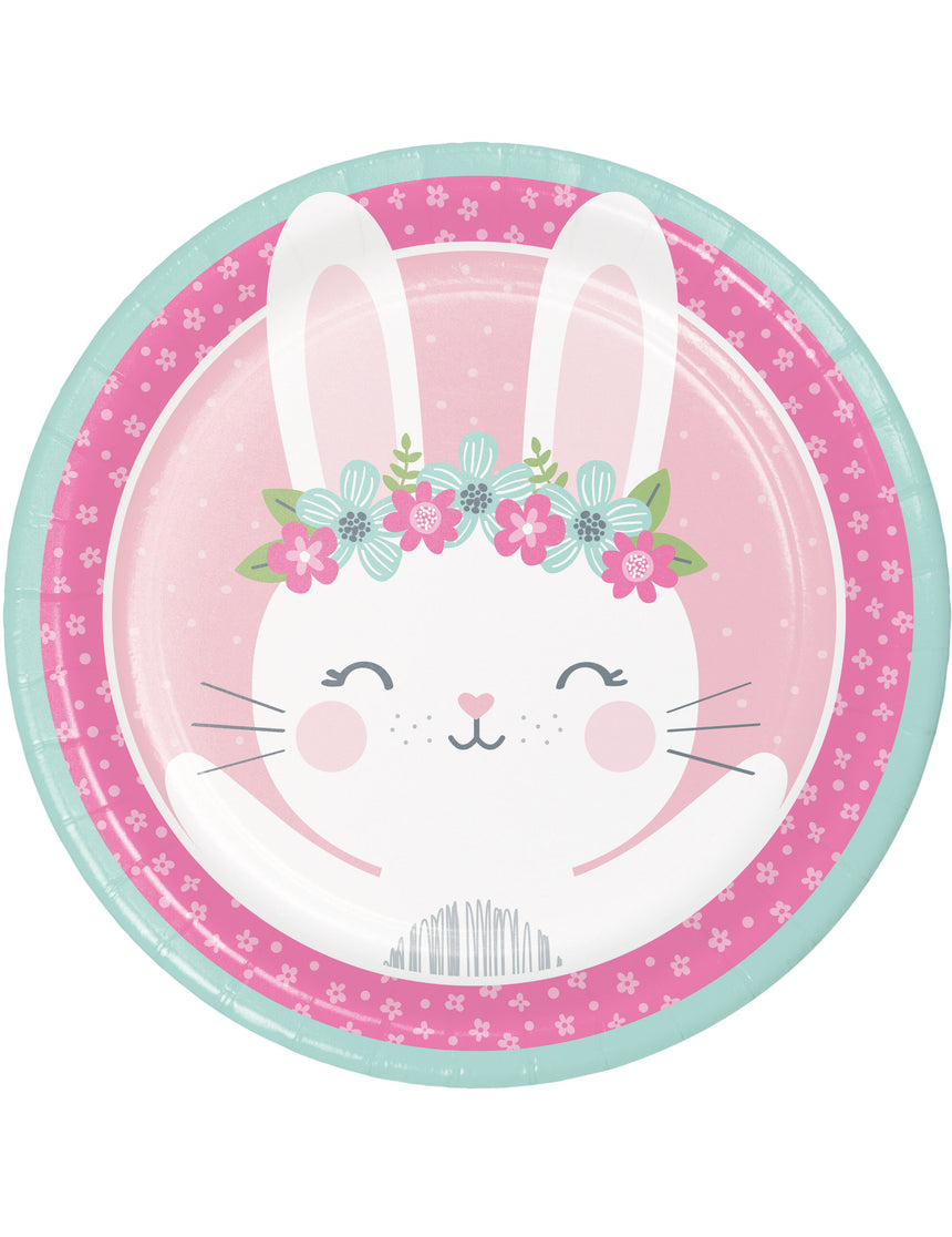 8 assiettes en carton petit lapin roses 22 cm pour anniversaire