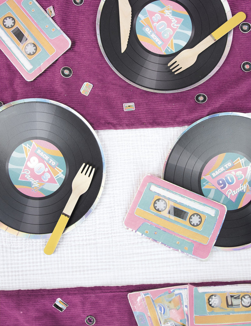 8 Assiettes en carton en forme de vinyle années 90