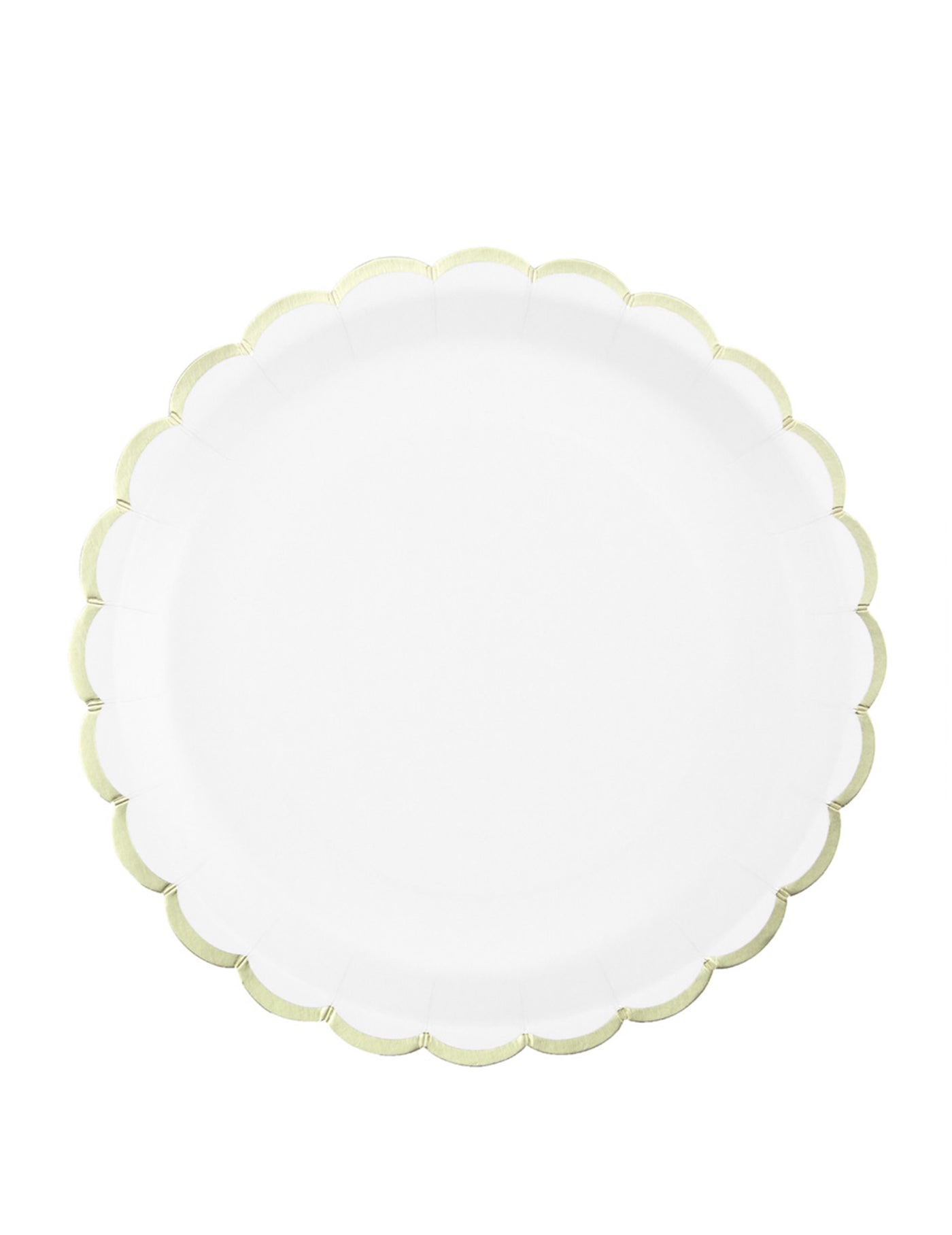 8 Assiettes en carton festonnées blanches et or 23cm