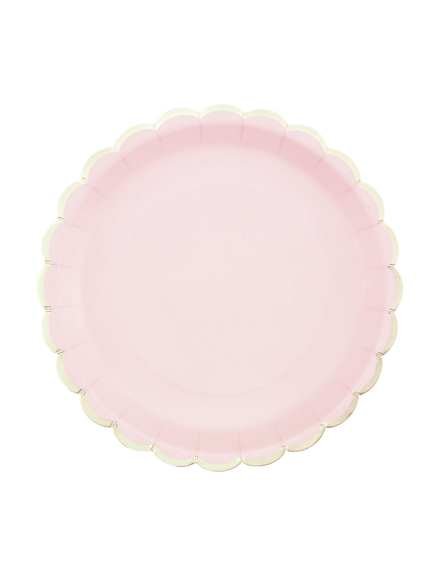 8 Assiettes en carton festonnées rose pastel et or 23cm