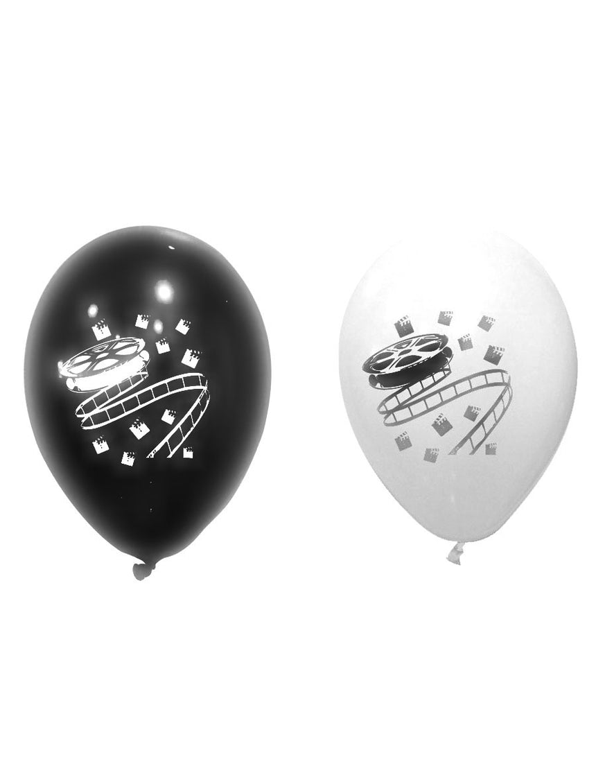 8 Ballons en latex cinéma noirs et blancs 30 cm