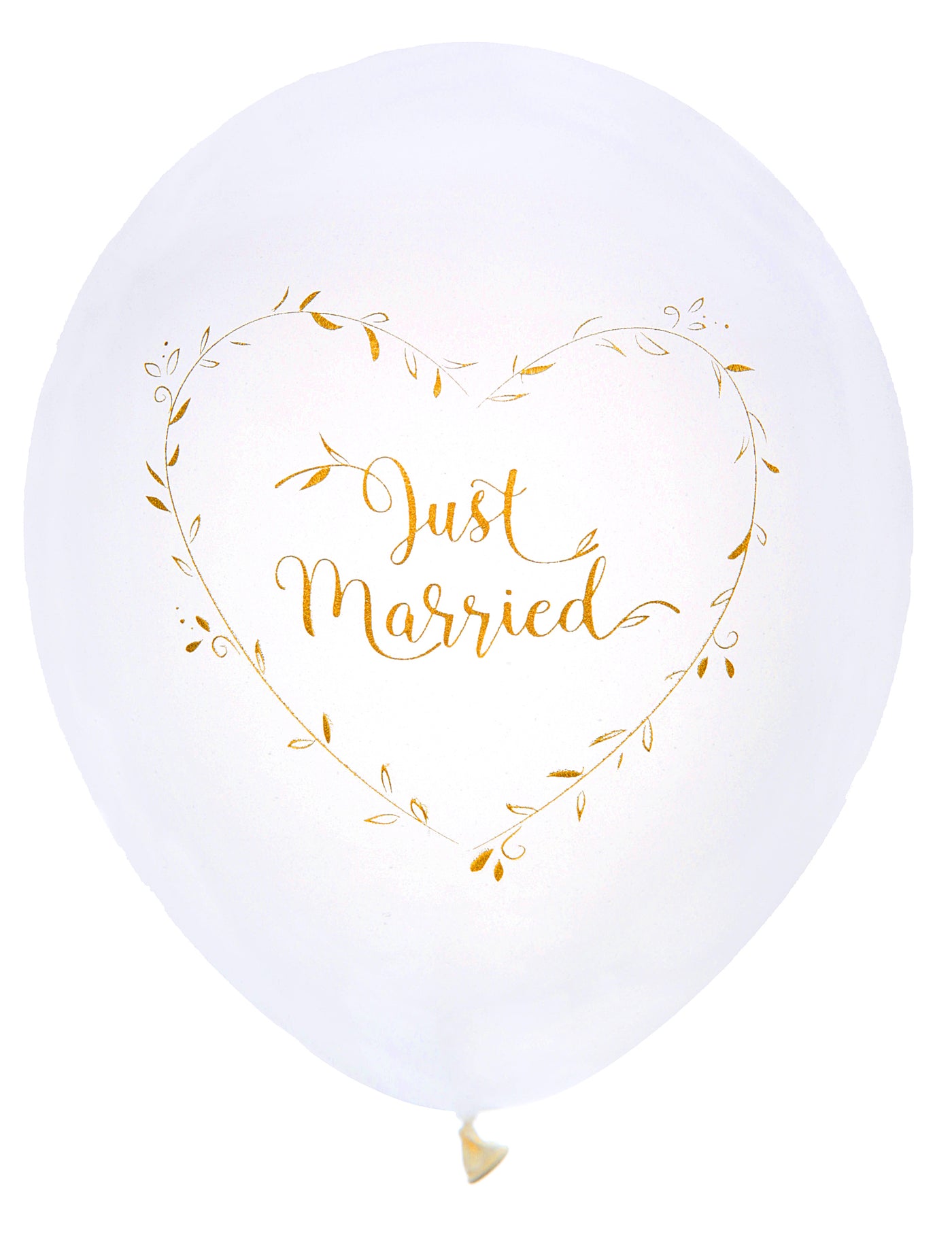 8 ballons en latex just married blancs et dorés 23 cm c?ur végétal