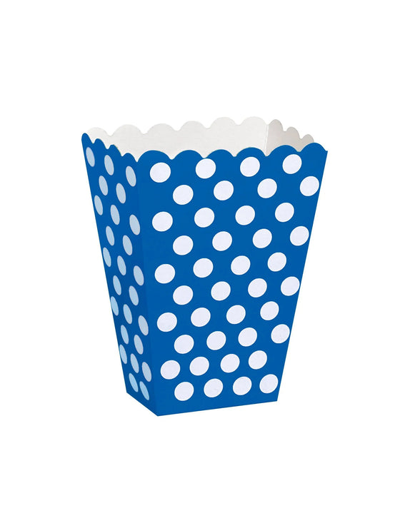 8 Boîtes pop corn bleues à pois blanc en carton