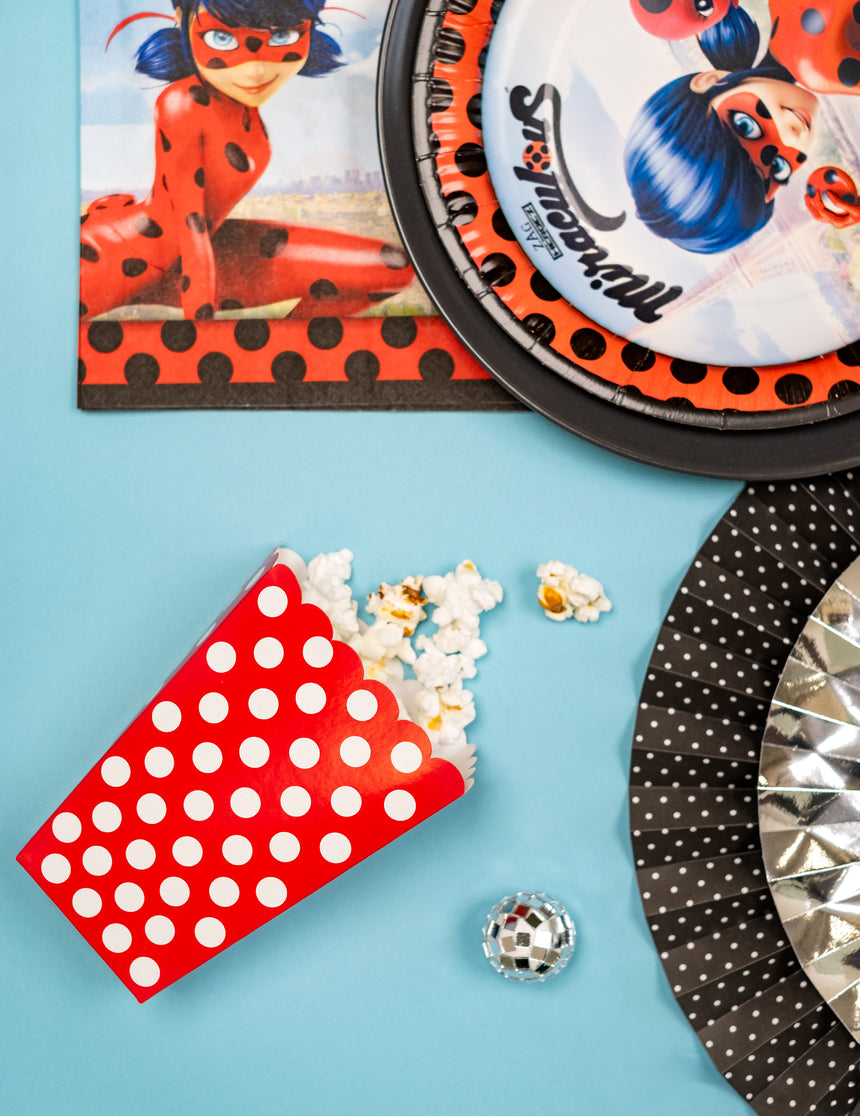 8 boîtes pop corn rouge à pois blanc en carton