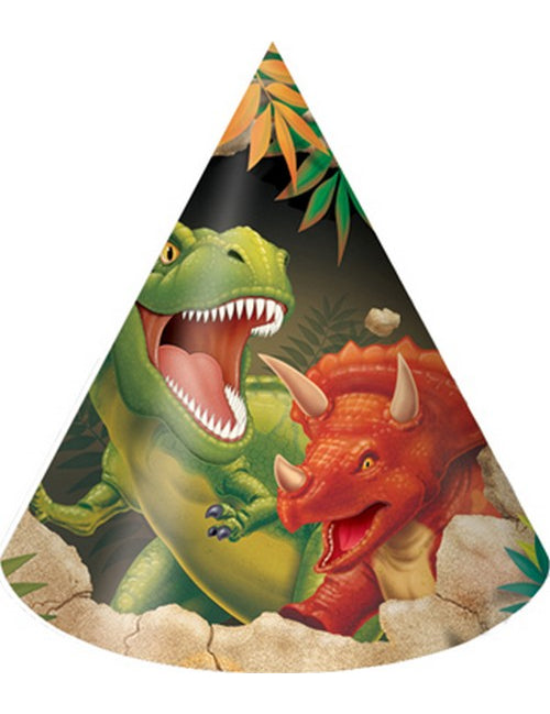 8 Chapeaux de fête en carton anniversaire Dinosaures