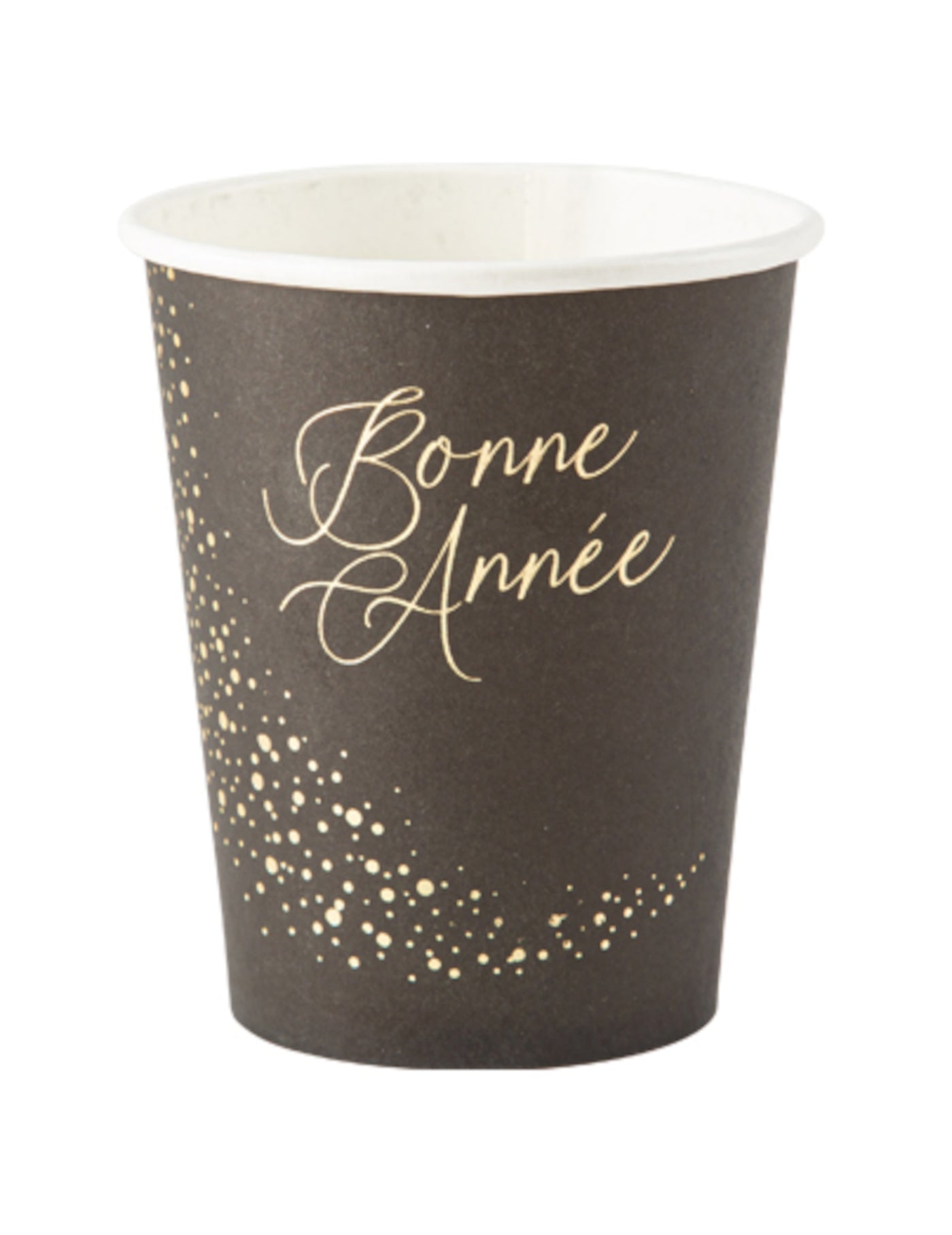 8 Gobelets en carton Bonne année noirs et or 255 ml