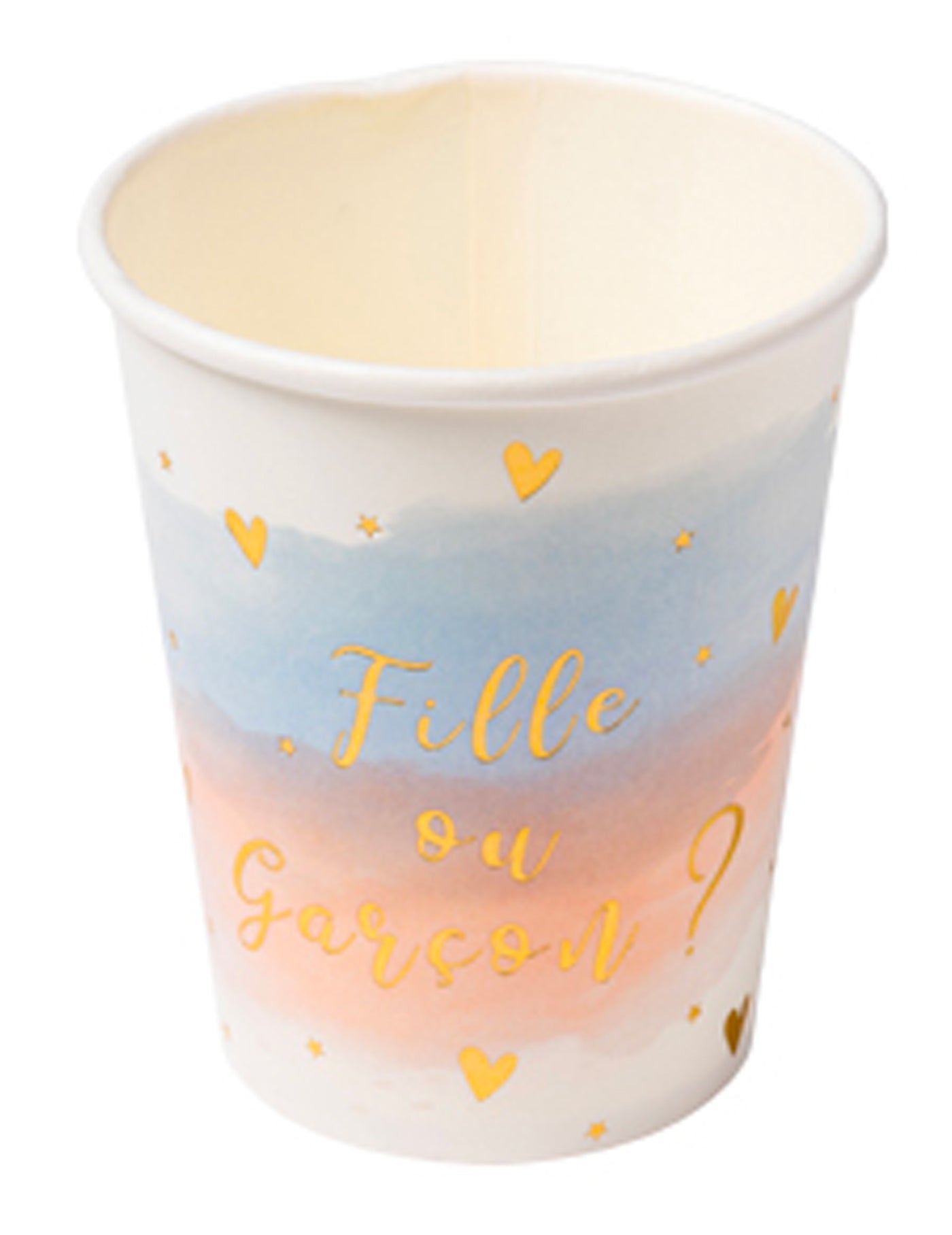 8 gobelets en carton fille ou garçon rose bleu et or 255 ml baby shower