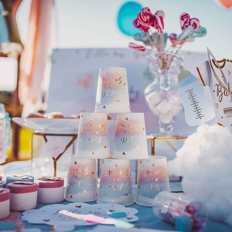 8 gobelets en carton fille ou garçon rose bleu et or 255 ml baby shower