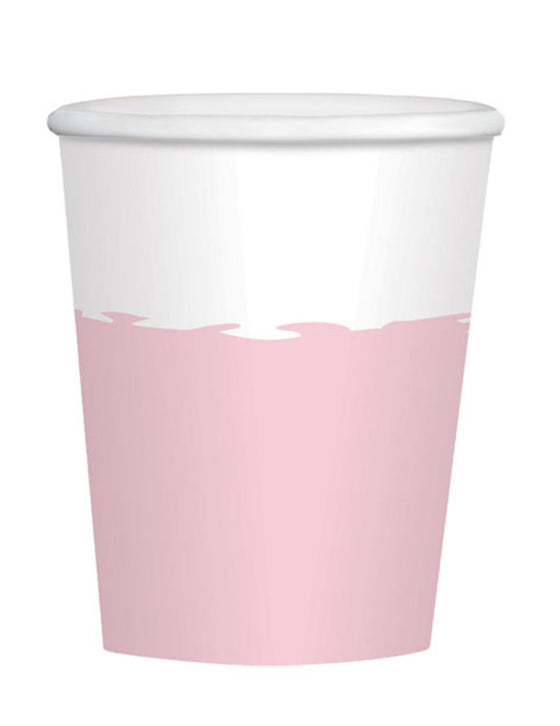 8 gobelets en carton roses et blancs 250 ml pour baby shower
