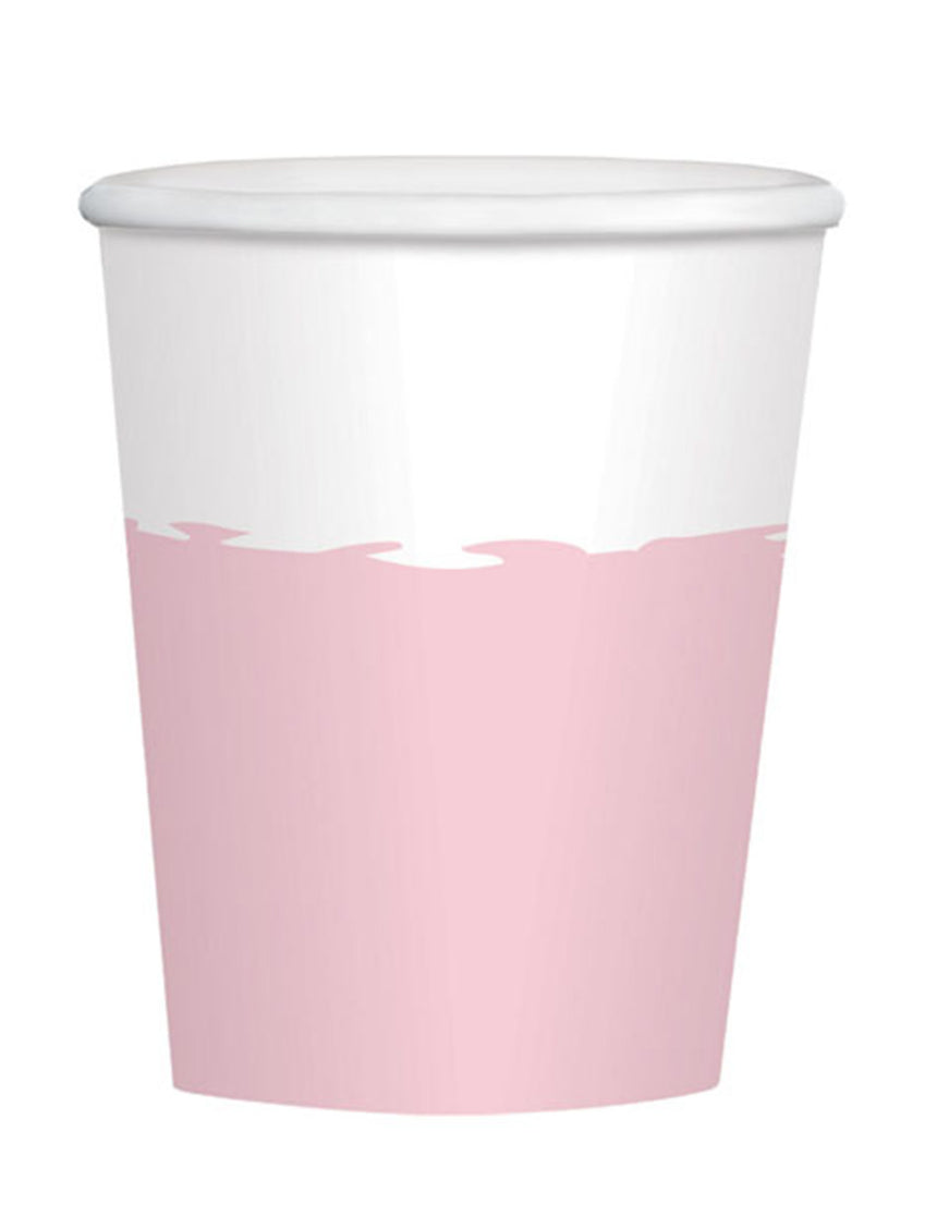 8 gobelets en carton roses et blancs 250 ml pour baby shower