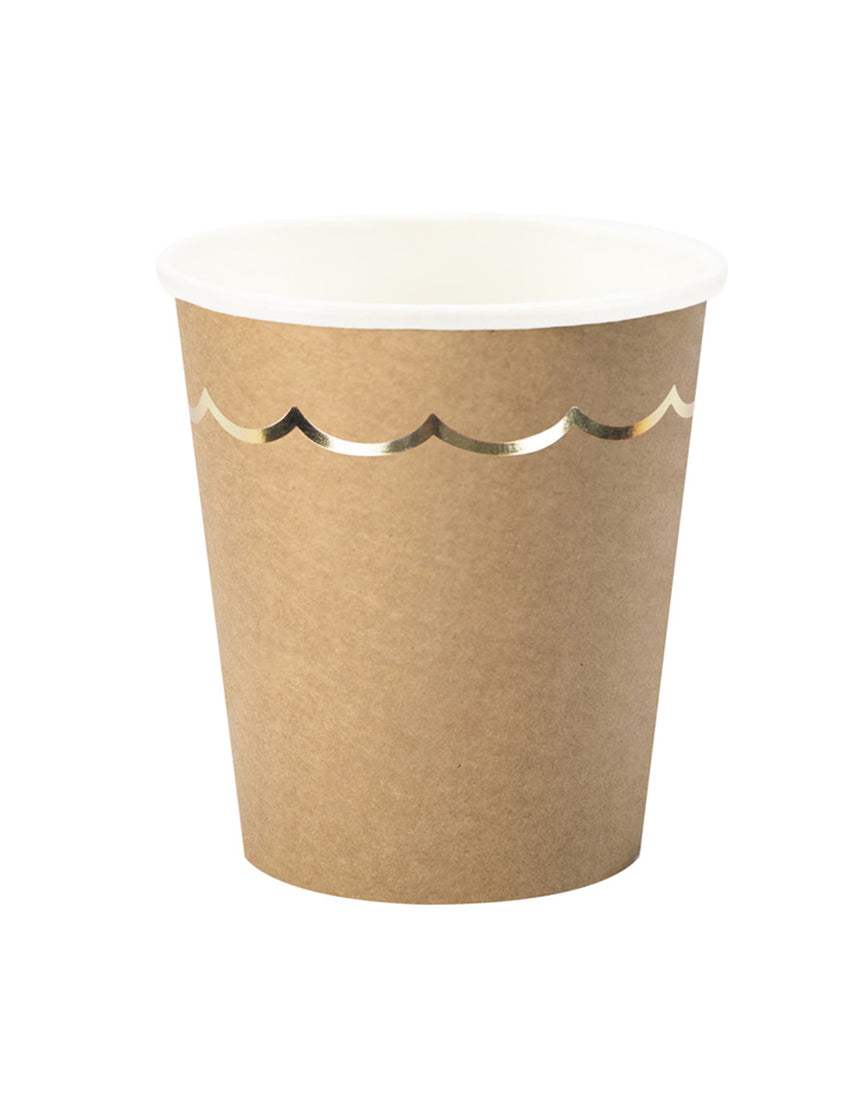 8 Gobelets en carton festonné kraft et or 200ml