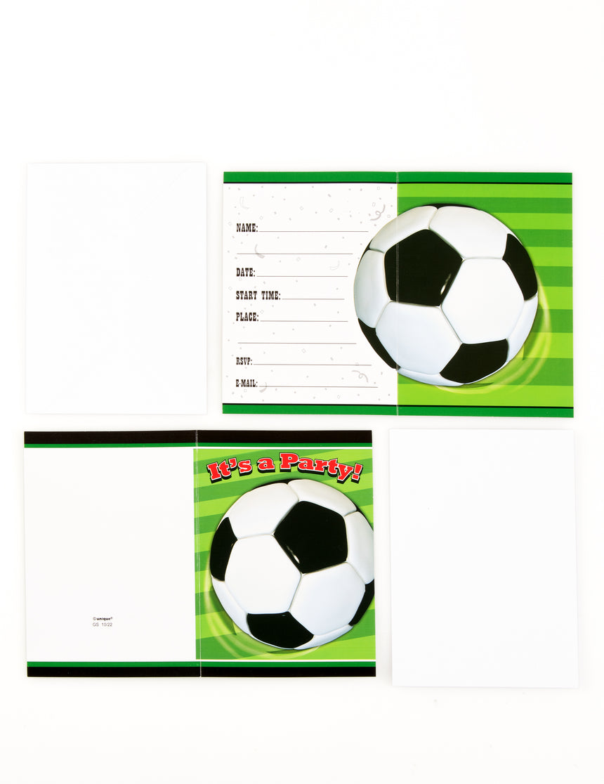 8 invitations foot en carton ballon effet 3d