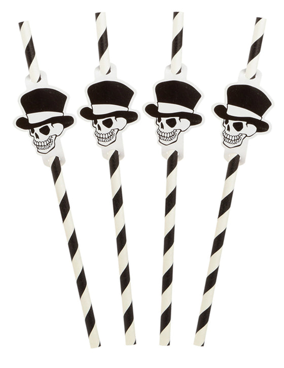 8 Pailles rayées squelette Halloween 20 cm