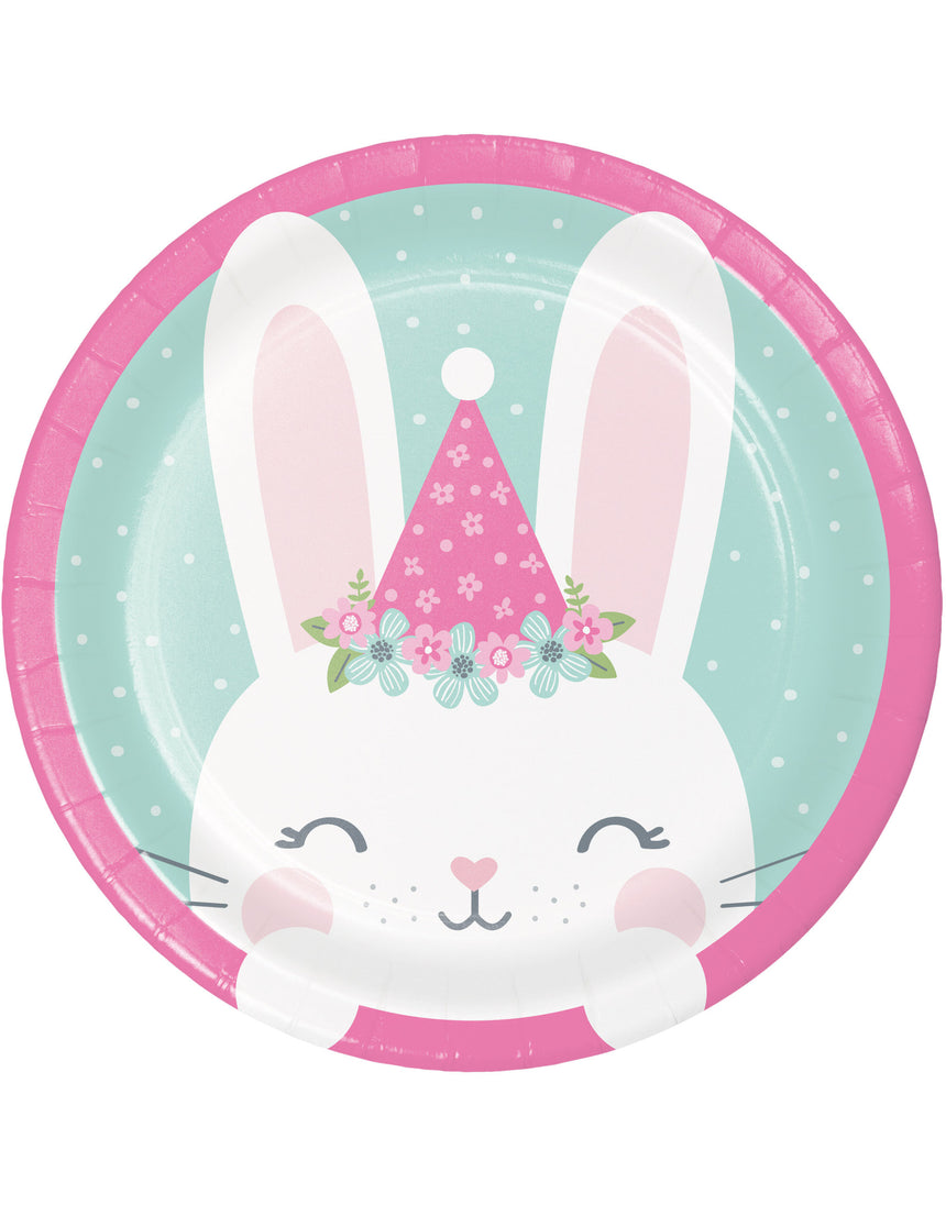 8 Petites assiettes en carton petit lapin menthe 18 cm pour anniversaire